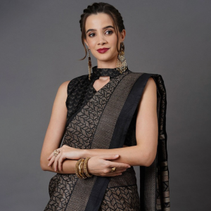 Black Printed Art Silk Saree