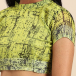 Navy Blue & Green Pure Linen Checked Saree